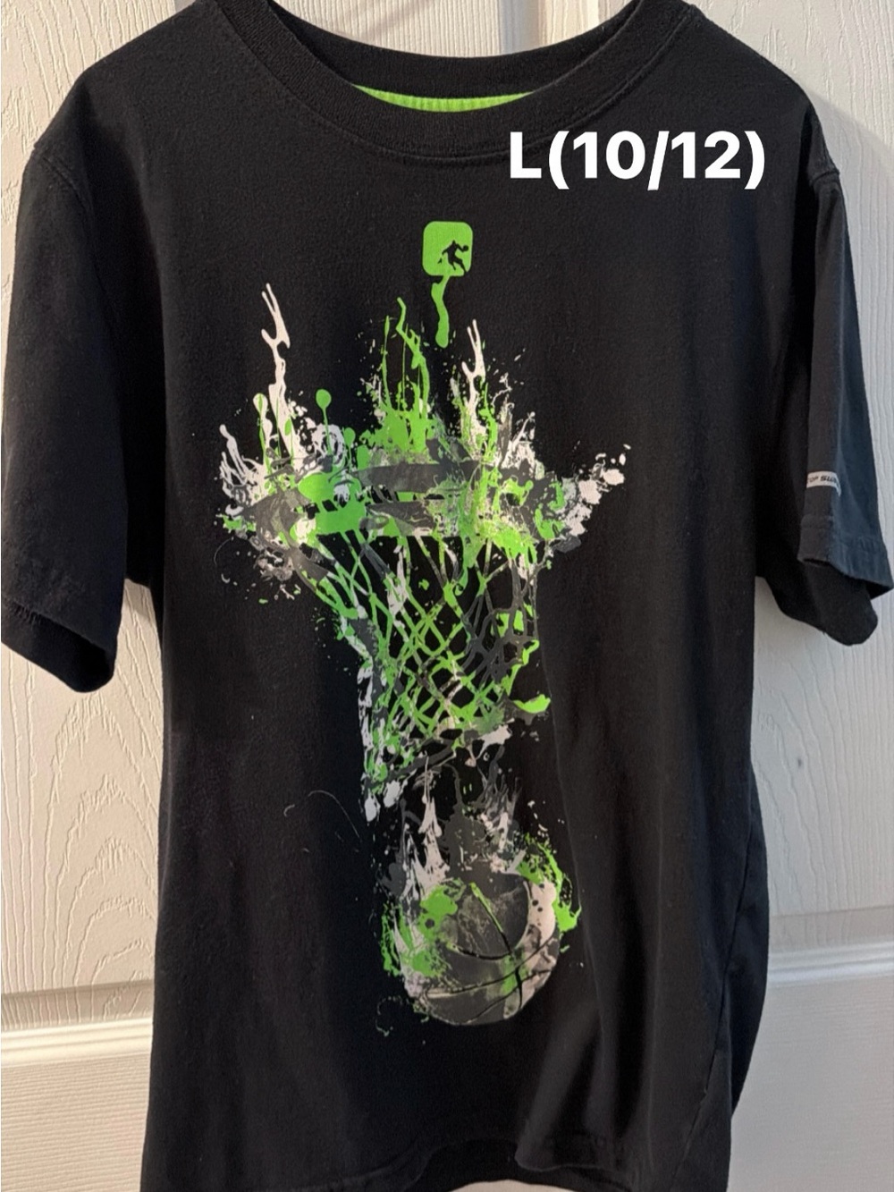 Boys Black Graphic Basketball Tee with Neon Green Accents
